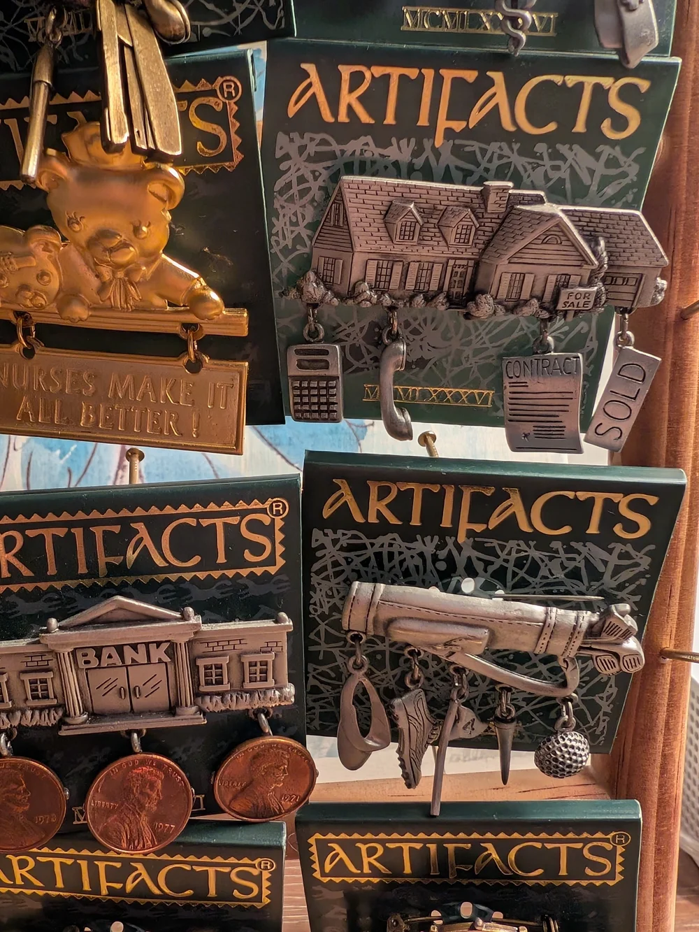 Lot of 22 vintage JJ Jonette Artifacts pins - New on cards